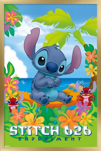 Disney Leroy and Stitch - Beach Wall Poster, 22.375" x 34" Framed
