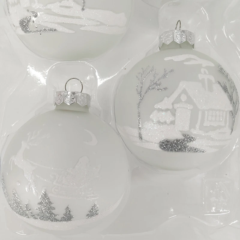 Holiday Time Dia 65mm 4Ct Deer&House Glass Ornament