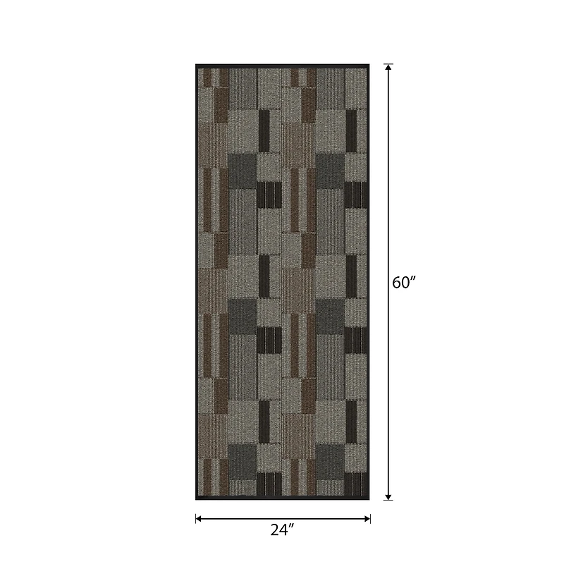 Mainstays Indoor/Outdoor Modern Geometric Machine-Tufted Taupe Grey and Brown Runner Rug, 2' x 5', Vinyl Backing, Easy to Clean