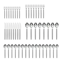 Ensemble de couverts 48 pièces en acier inoxydable et plastique avec plateau, gris, service pour 8 personnes