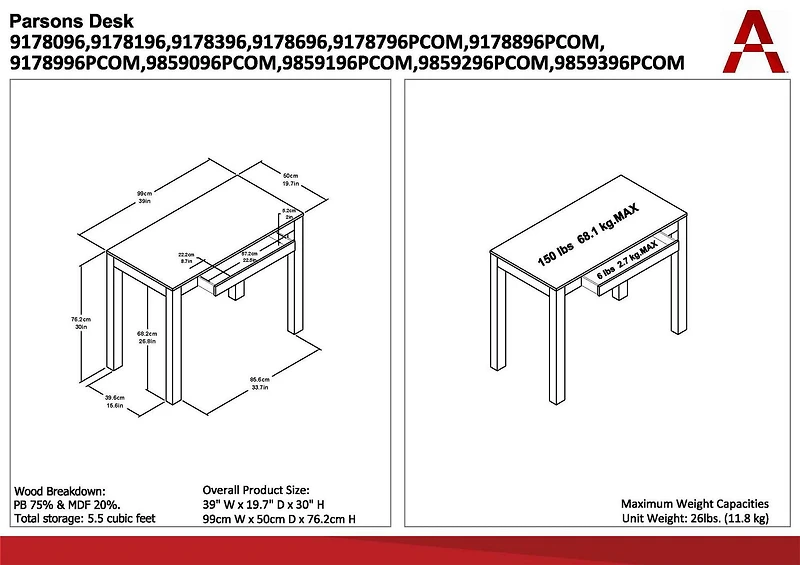 Parsons Computer Desk with Drawer, Espresso