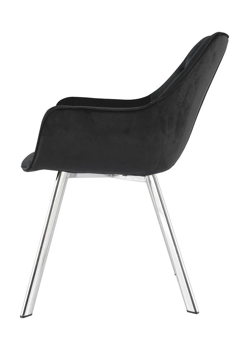 Topline Home Furnishings Chaise à accoudoirs de salle à manger en velours et chrome