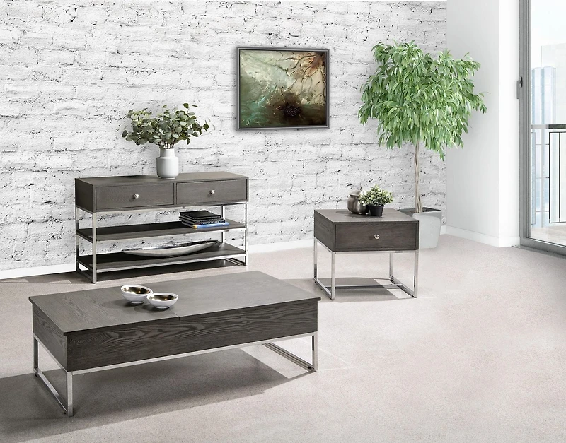 Topline Home Furnishings Table basse grise avec double plateau relevable