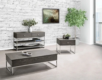 Topline Home Furnishings Table basse grise avec double plateau relevable