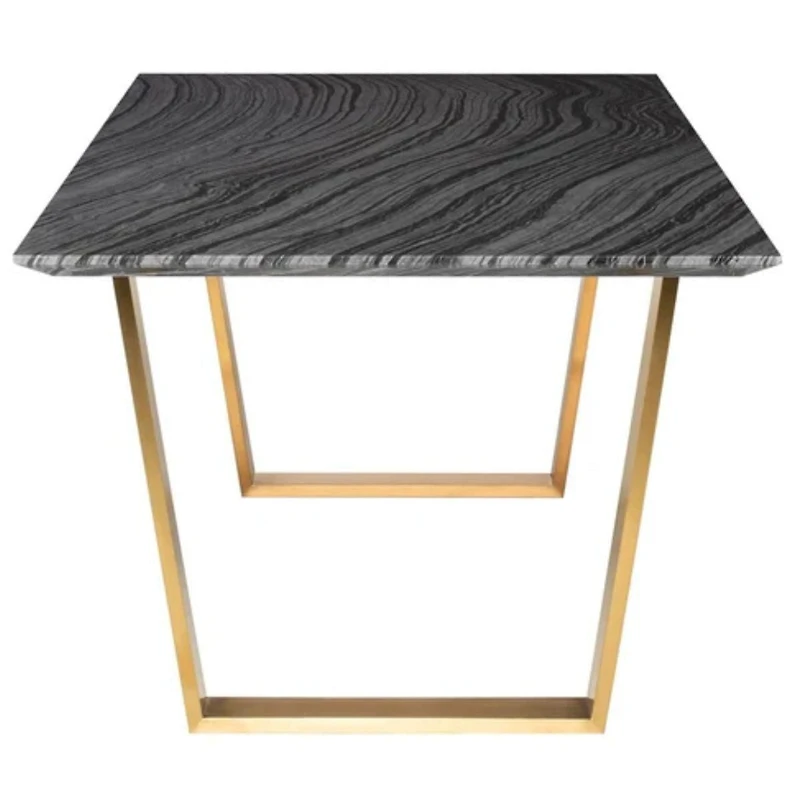 Rectangular Dining Table with Sintered Stone Black Top and Strong Gold Brass Steel Legs – Stylish and Durable Design