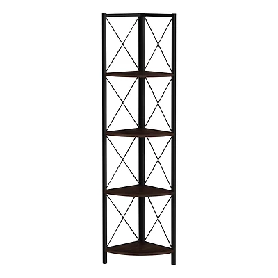 Monarch Specialties Étagère À Livres, Étagère, Étagère, Coin, 4 Niveaux, 60"h, Bureau, Chambre À Coucher, Métal, Stratifié, Brun, Noir, Contemporain, Moderne
