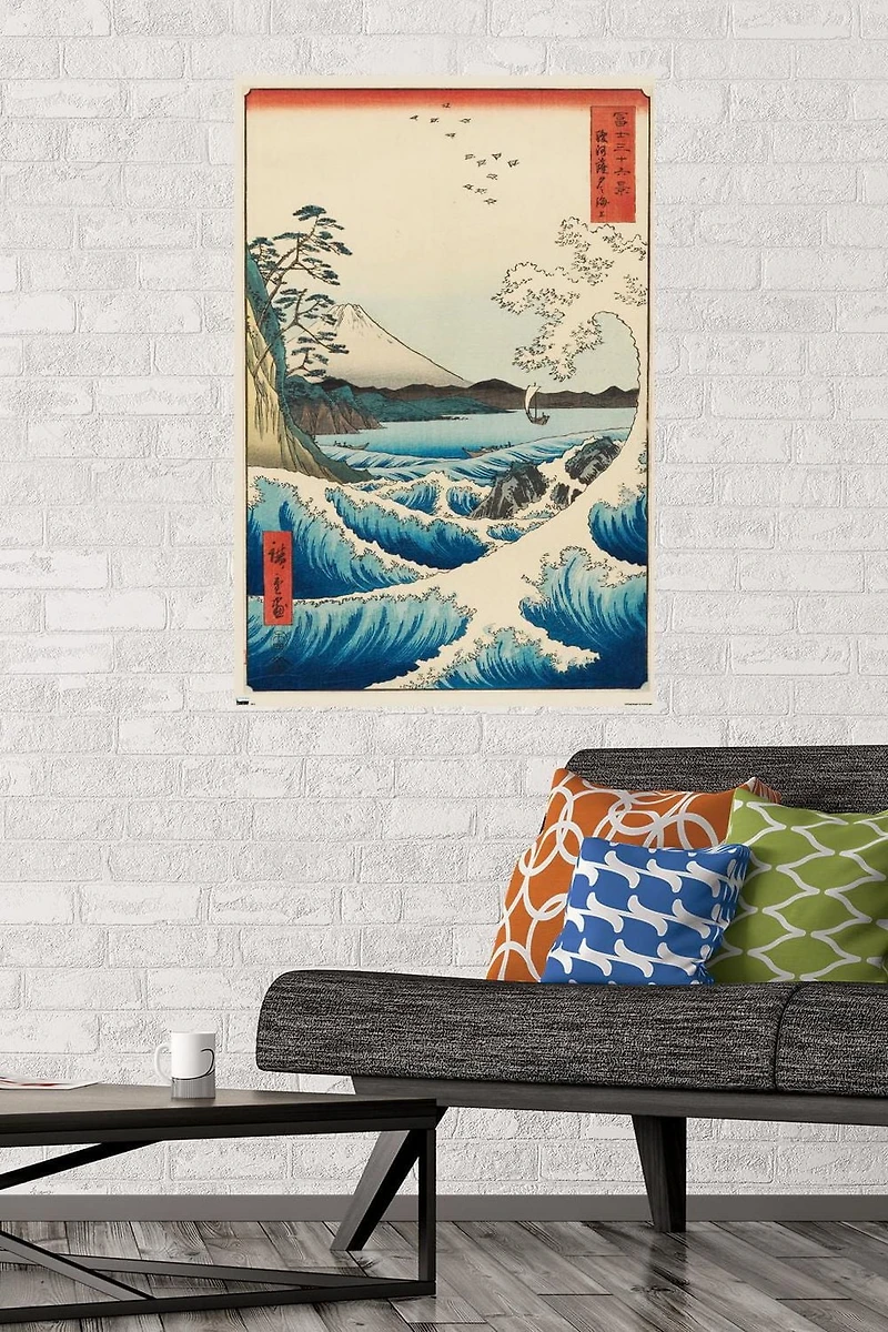 Hiroshige - La mer à Satta 22.375" x 34" Affiche Murale avec Punaises, par Trends International