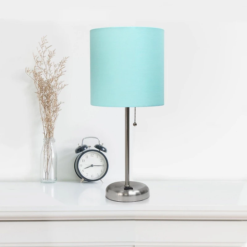 Lampe bâton Feux de la Rampe avec sortie de charge et abat-jour en tissu, Aqua
