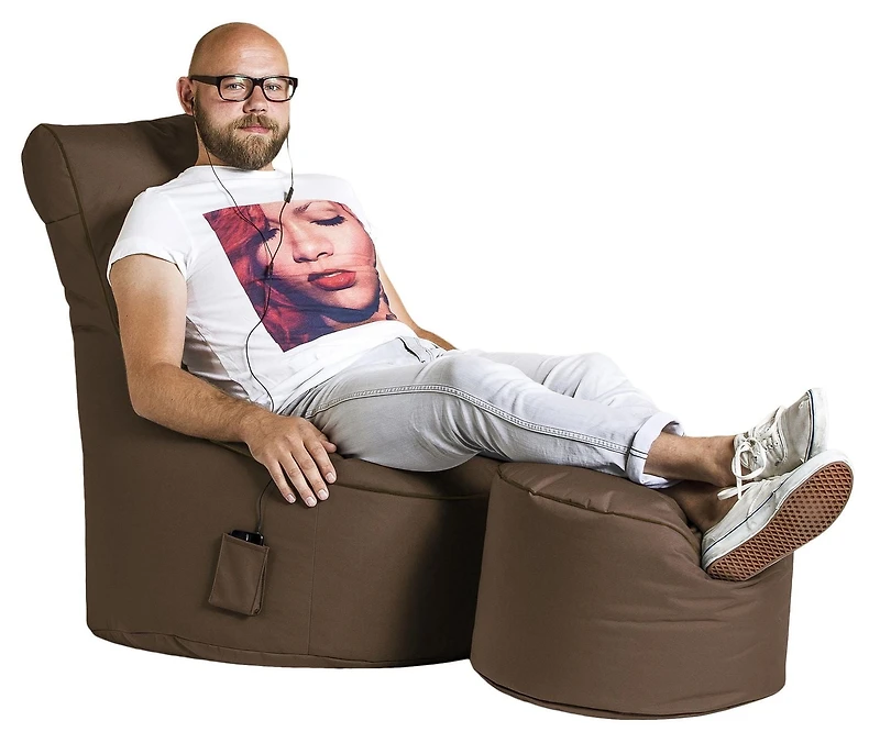 Gouchee Home Dotcom Brava Ottoman Pouf – Chocolate Water-Repellent Round Bean Bag Footstool with Polystyrene Beads, Made in Canada, Stylish & Lightweight for Living Room or Bedroom