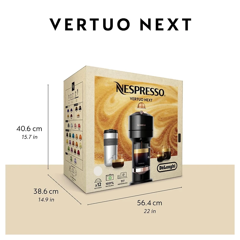 Nespresso Vertuo Next Coffee and Espresso Machine by De'Longhi, White, 7 cup sizes