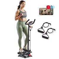 Stepper Intelligent Sunny Health & Fitness - Machine d'Exercice Escalier pour la Maison avec Guidon et Bandes de Résistance, Fitness Connecté Compact et Peu Encombrant avec l'Application SunnyFit - SF