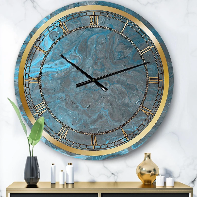 Designart Paysage de marbre bleu et gris horloge murale