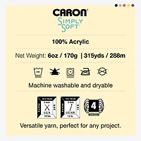 Caron® Simply Soft® Yarn, Acrylic #4 Medium, 6oz/170g, 315 Yards