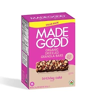MadeGood Chocolate Drizzled Birthday Cake Bar 15ct, MG Birthday Cake Granola Bars VP