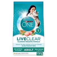 Purina ONE LiveClear Formule réduisant les allergènes avec du vrai poulet, Nourriture Sèche pour Chats, 1.36 kg