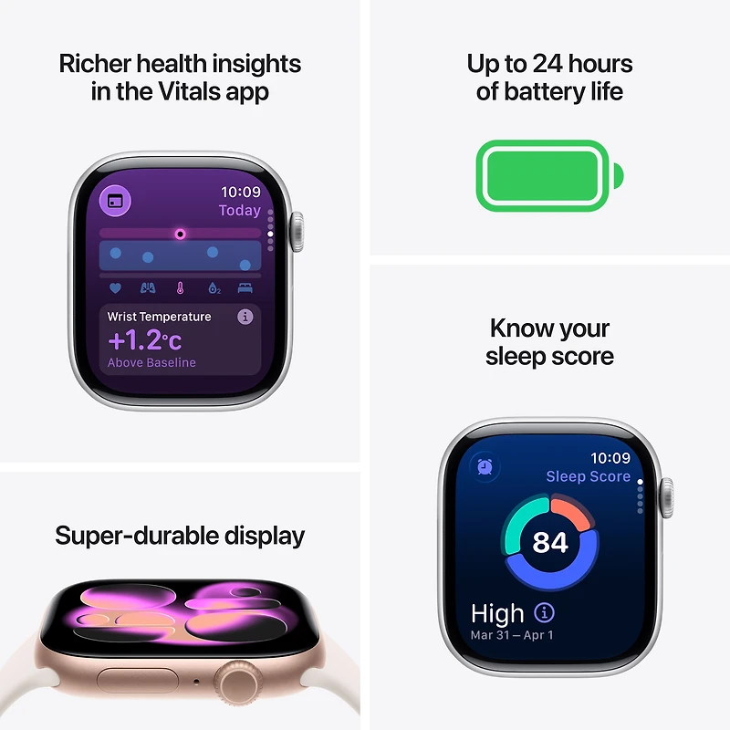 Apple Watch Series 11 GPS - Boîtier 42 mm en aluminium noir de jais - Bracelet sport noir (P/M)