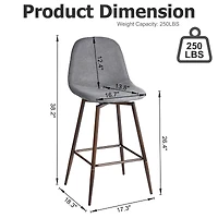 Homy Casa Lot de 2 tabourets de bar contemporains, hauteur d'assise 66 cm, revêtement en tissu et pieds en bois, Gris