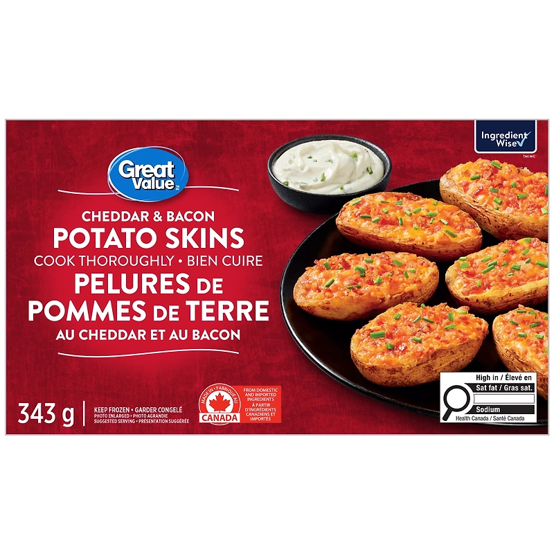 Pelures de pommes de terre au cheddar et au bacon Great Value 343 g