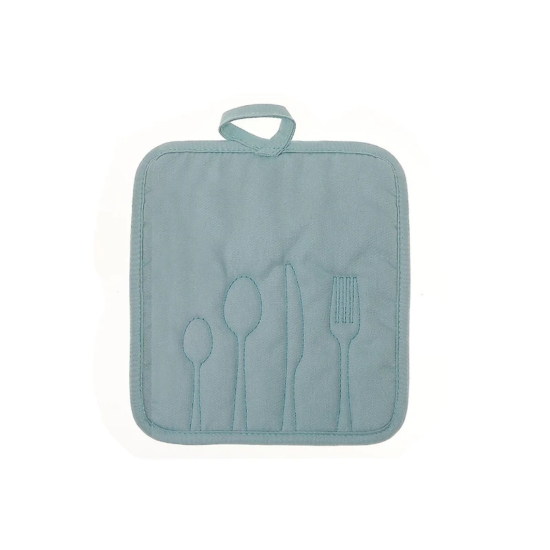 Utensil Front Stitched Pot Holder Blue - Set of 6