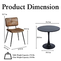 Homy Casa Compact Dining Set with Faux Suede Upholstered Chairs and Round Black Table, 5-Piece for Small Spaces