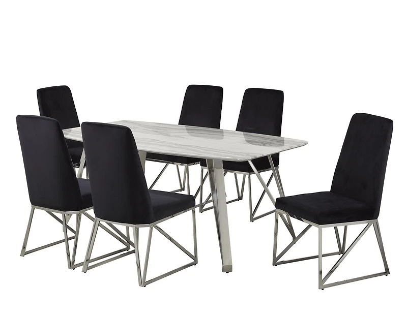 Ensemble de salle à manger 7 pièces, blanc / noir