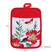 IH Casa Decor Pot Holder With Pocket Fiery Red Floral - Set of 6