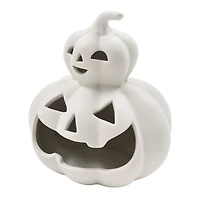 Photophore en céramique Halloween 7 pouces, motif citrouille empilée, gris chaud, par Façon de célébrer