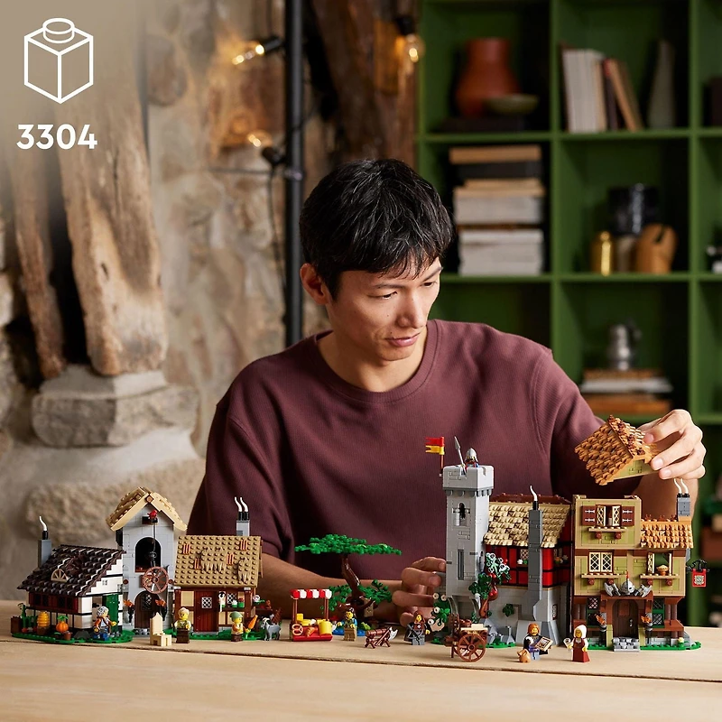 LEGO Icons Medieval Town Square Build and Display Model, Classic Castle Set Reimagined with 8 Medieval Minifigures, Explore the Medieval Village of Felsa in this Building Set for History Lovers, 10332