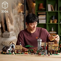 LEGO Icons Medieval Town Square Build and Display Model, Classic Castle Set Reimagined with 8 Medieval Minifigures, Explore the Medieval Village of Felsa in this Building Set for History Lovers, 10332