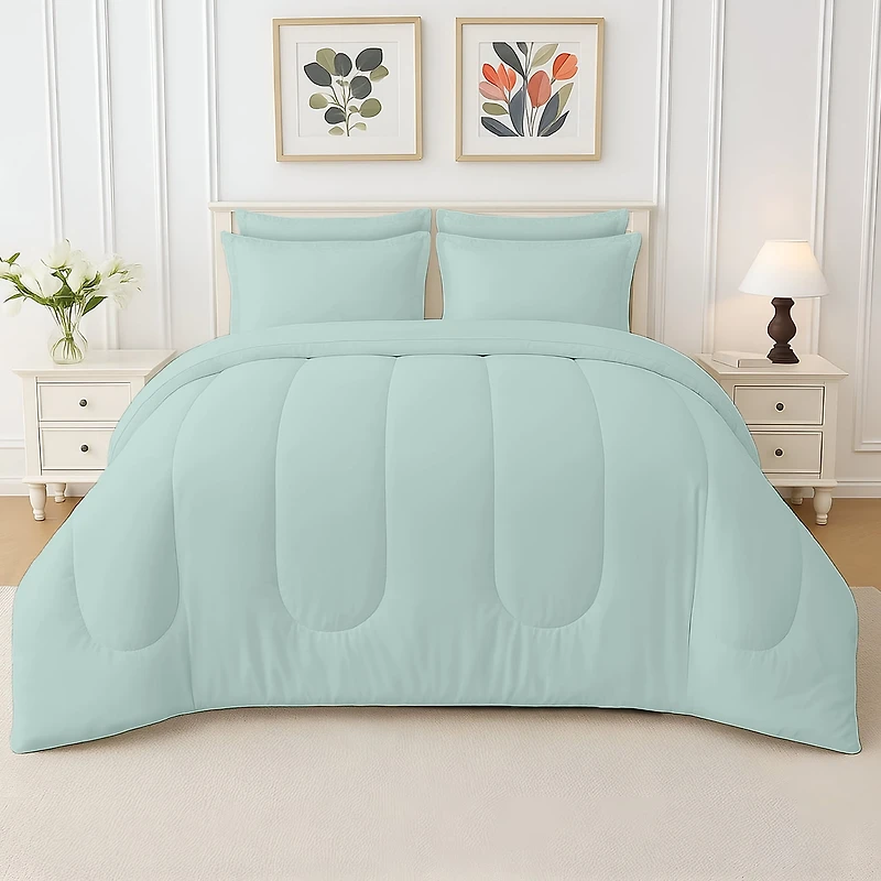 Beddora Ensemble de Lit 7 Pcs – Comprend une Couette, 2 Taies d'Oreiller, un Drap Plat, un Drap-Housse et 2 Taies d'Oreiller – Ultra-Doux, Toutes Saisons, Grand – Blanc Éclatant