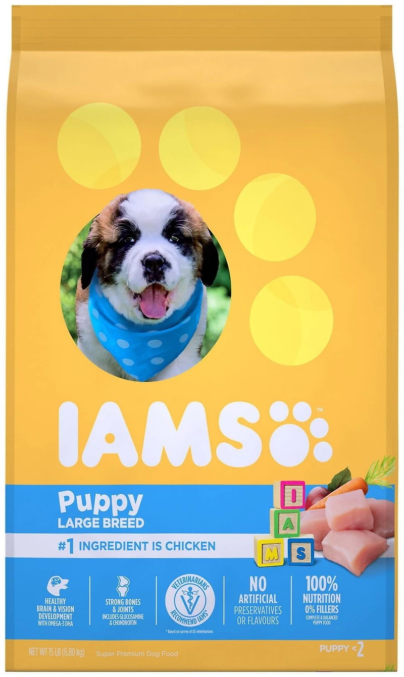 Iams Large Breed Puppy Chicken & Whole Grains Recipe Dry Dog Food, 6.8-13.88kg