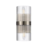 2-Light Matte Brass Wall Sconce with Ribbed Glass Shade
