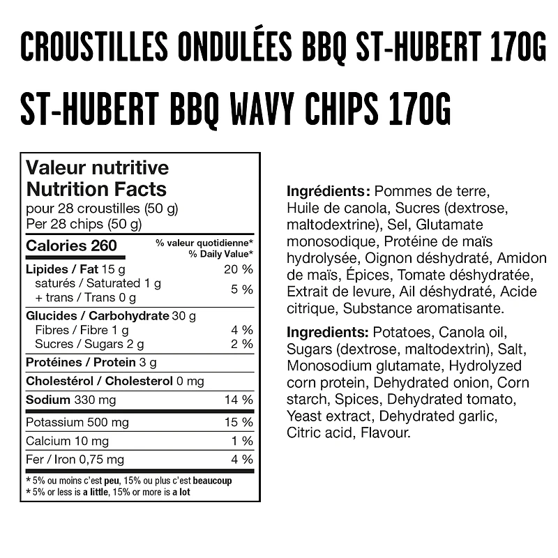 Yum Yum Wavy chips St-Hubert BBQ sauce 170g, Yum Yum Wavy chips St-Hubert BBQ sauce 170g