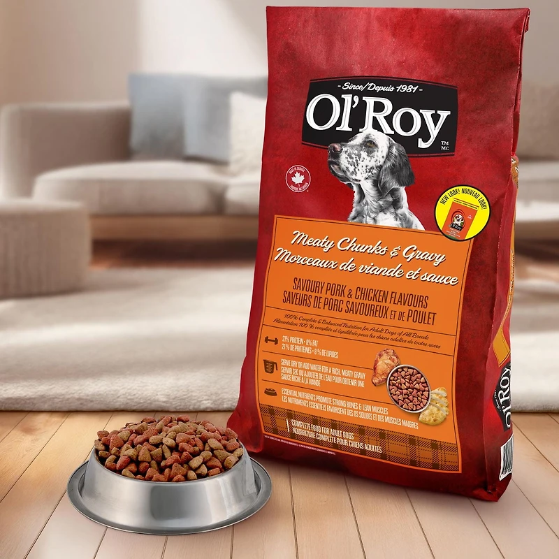 Ol'Roy Meaty Chunks and Gravy Savoury Pork & Chicken Flavours Dry Dog Food 8kg, 8 Kg