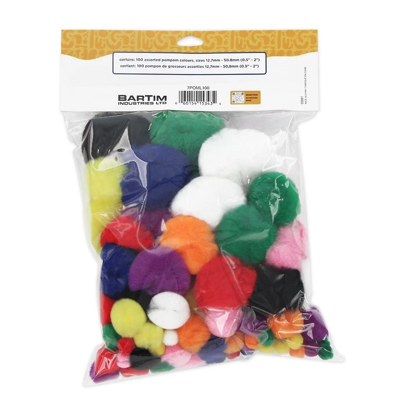 TINY HANDS Pompons arc-en-ciel, paquet de 100, formats assortis 12,7–50, 8 mm (½–2 po), âges 3+ POMPOM LG ASST 100PC
