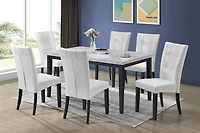 Aerys David Faux Marble Top Dining Table Set with 6 White Chairs