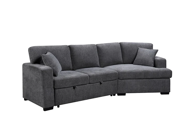 K-Living Charles Cuddler Sofa Bed in Grey Fabric with Drop Down Tray and Matching Pillows