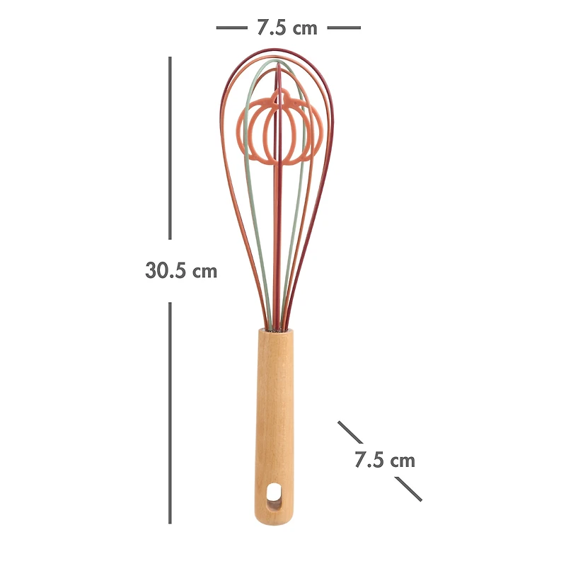 Fouet Tout-Pour-Célébrer en Silicone 12”, Forme de citrouille, Orange, Vert et Rouge
