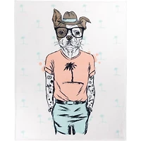 Safdie & Co. Throw Ribbed Printed Flannel Whimsical Dog