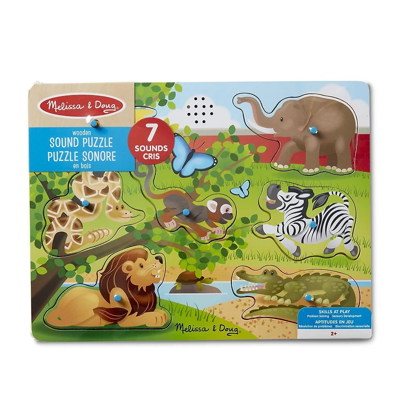 Melissa & Doug Wooden 7-Piece At the Zoo Sound Puzzle
