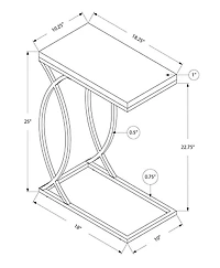 Monarch Specialties Accent Table, C-shaped, End, Side, Snack, Living Room, Bedroom, Metal, Laminate, Grey, Chrome, Contemporary, Modern