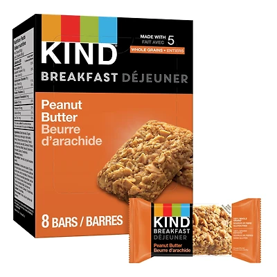 KIND Barres Déjeuner, Beurre d'Arachide, (50g), Boîte de 8 Barres