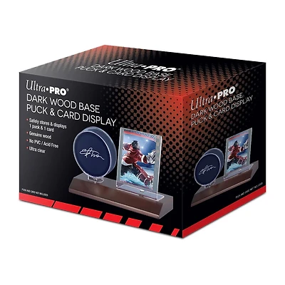 Ultra PRO Hockey Puck et Card Wood Display Holder Dark Wood Brown