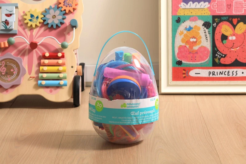 Way to Celebrate 30CT Prefilled Egg-9.8 in, Clear Easter Egg with Handle for Easter Hunt Reusable and Fillable Plastic Easter Egg Container for Kids