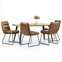 Homy Casa 63 inch Industrial Dining Set for 4, Faux Walnut Wood Table Brown Faux Leather Chairs