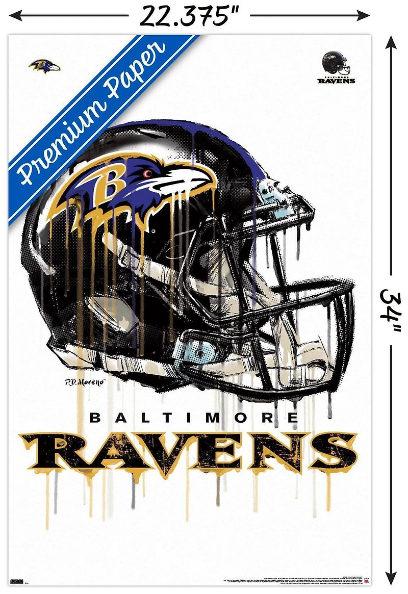 NFL Baltimore Ravens - Drip Helmet 20 Wall Poster with Magnetic Frame, 22.375" x 34"