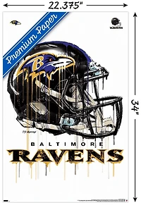 NFL Baltimore Ravens - Drip Helmet 20 Wall Poster with Magnetic Frame, 22.375" x 34"