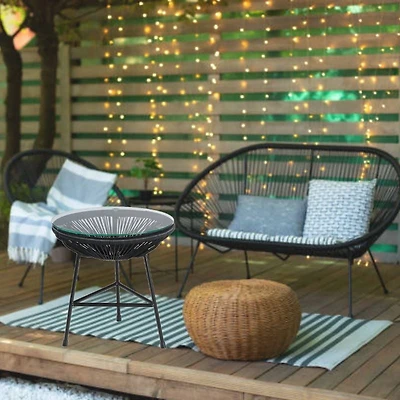 Capu Outdoor Modern Side Table in White, Wrapped Wicker Side Table, Indoor - Outdoor Table