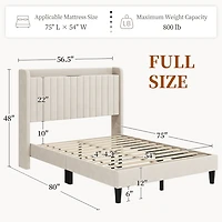 Fullfurnique Velvet Upholstered Bed Frame with Charging Outlets & USB Ports, Full, Beige