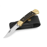Buck 110 Folding Hunter® Knife with Genuine Ebony Handle, Brass Bolsters, Razor Sharp Clip Point, Hunting Folding-Knife